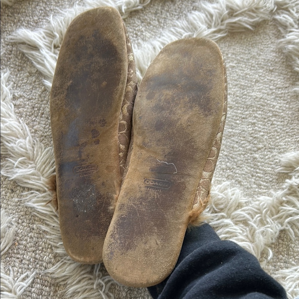 Coach Melody Women's Gold and Red Fur-Lined rabbit slippers - Picture 3 of 4